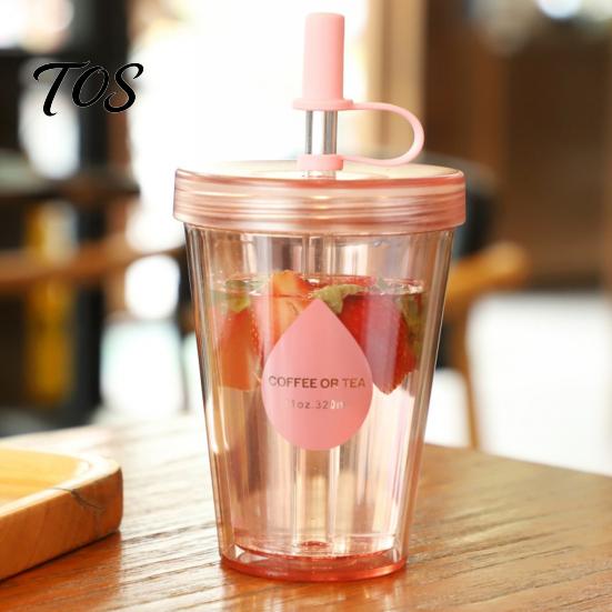Portable Travel Tumbler with Dual Ports Drinking Straw Cup, Leak-proof PC Water Bottle, Durable Plastic Cup Anti-fall for Students And Office Use Back