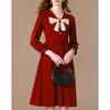 Women's Simple Elegant Long Sleeve A-Line Midi Dress