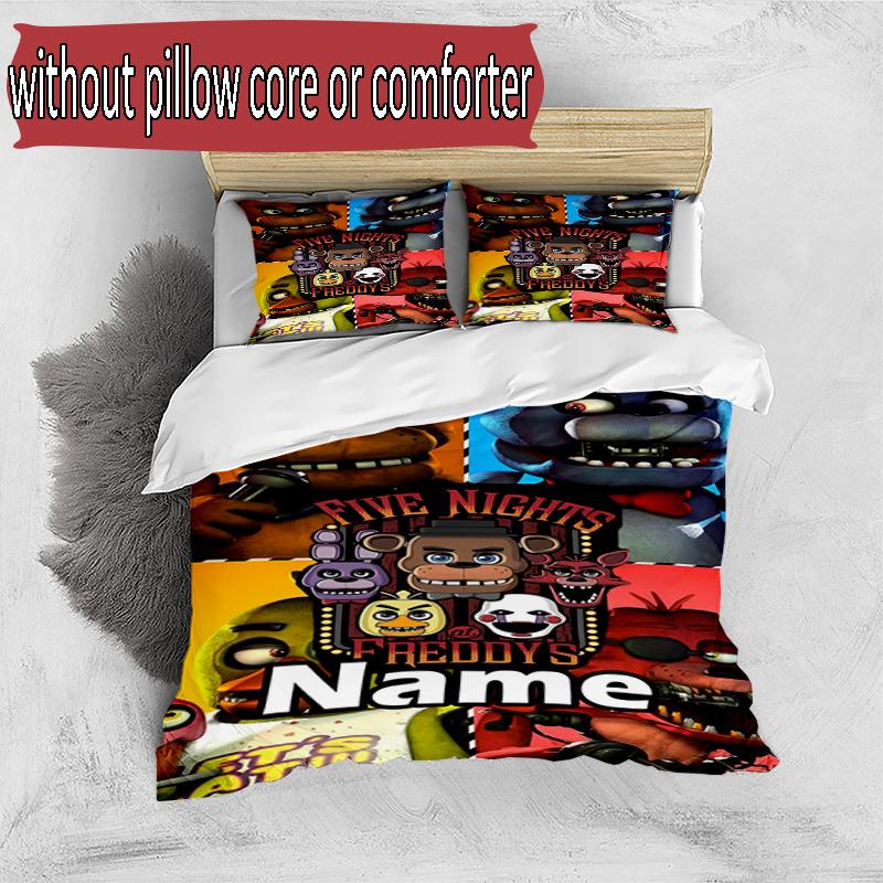 3pcs Duvet Cover Set (1*Duvet Cover + 2*Pillowcase, Without Core), Custom Name Five Nights at Freddy's Pattern Bedding Set, Home Bedroom Decor Gift