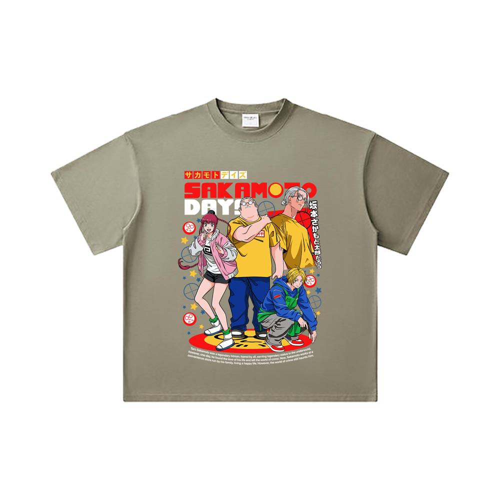 260 GSM Double Yarn 32 Count 100% Cotton Sakamoto Days V2 Print Unisex Heavy Cotton T Shirt