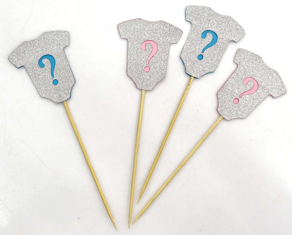 Darling Souvenir Gender Reveal Glitter Cupcake Toppers Boy or Girl Baby Shower Dessert Decoration - Pack Of