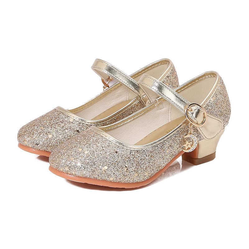 Девочка-фея Туфли на высоком каблуке Туфли принцессы Хэллоуин Косплей Дети Блестящие София Золушка Аврора Рапунцель Платье для вечеринки Кожаная обувь