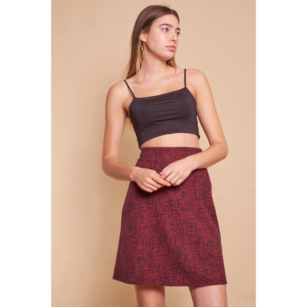 Легкая шерстяная зимняя жаккардовая ткань из лайкры с высокой талией Легкая юбка-колокольчик выше колена — черная диагональ