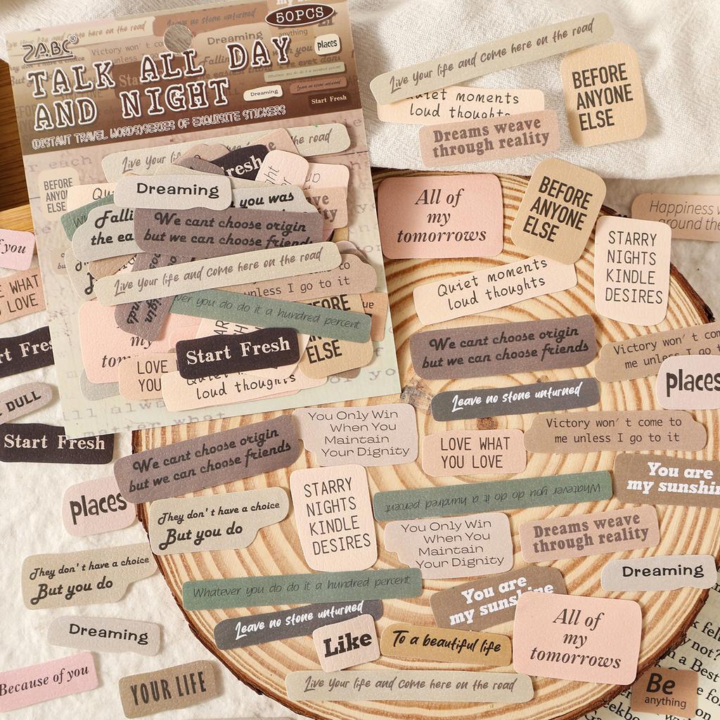 50pcs Faraway Travel Words Series Creative Aesthetic English Phrase Scrapbooking Sticker DIY Diary Decor Journal Supplies