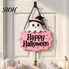 Cute Ghost Wall Decor Halloween Witch Hat Door Sign, Wooden Hanging Decoration, Rustic Farmhouse Sign Doorbell Pendants for Indoor Outdoor Home