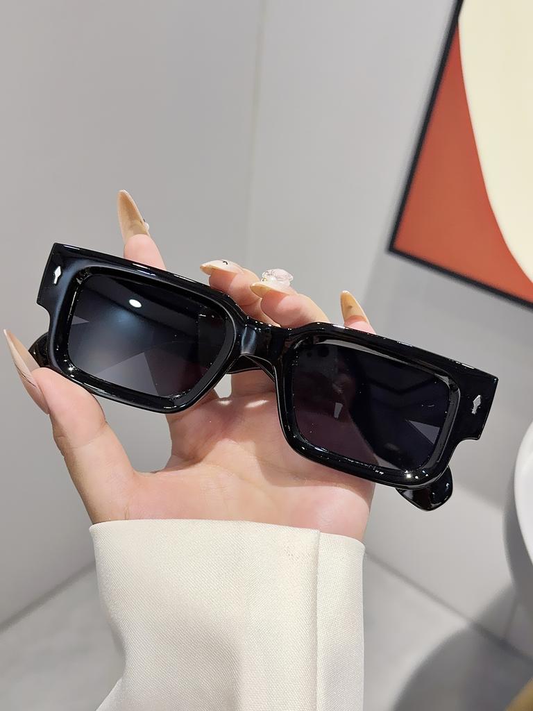 1Pc Fashionableable Rectangular Compact Glass Frame Glasses with Rice Nail Decoration Unisex Perfect for Daily Work Clothing Party