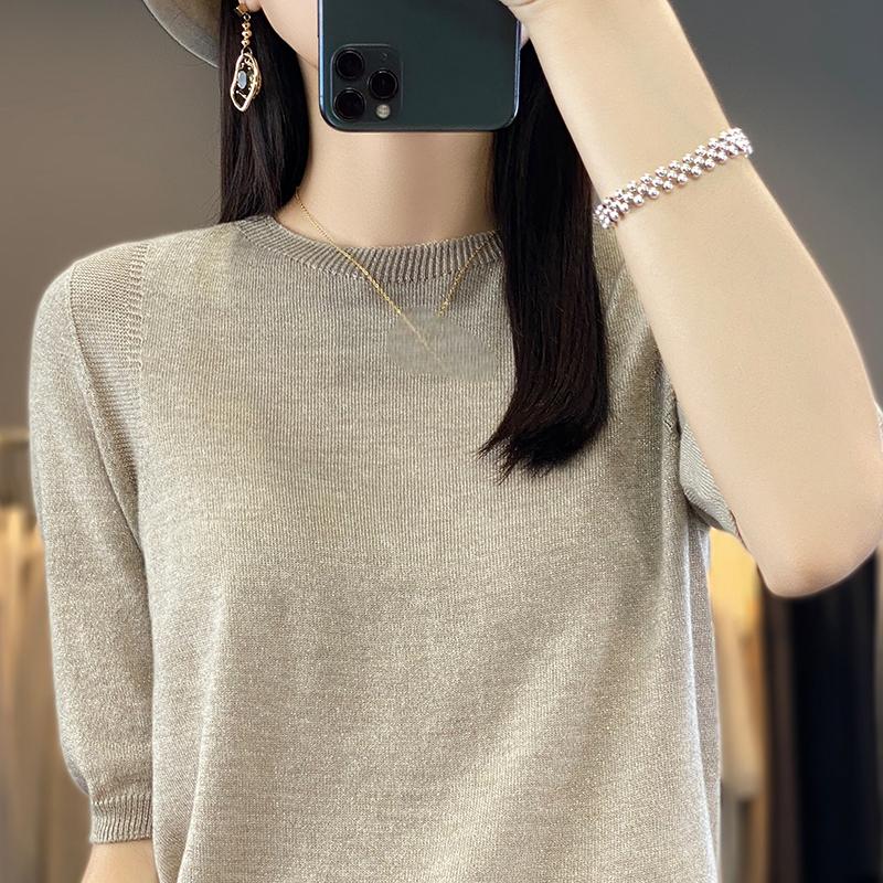 Женская летняя футболка с коротким рукавом, 50% шелка тутового дерева и полиэстера | Легкий дышащий облегающий повседневный топ