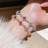 18K Real Gold Plated Zircon Lucky Four-Leaf Clover Flower Minimalist Buckle Bracelet, High-End Versatile Bangle Fashion Jewelry