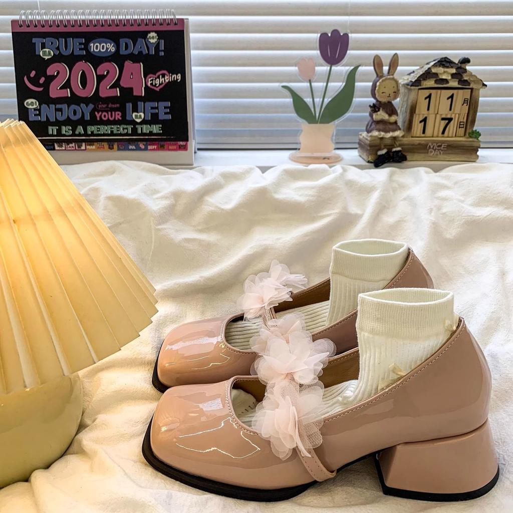 Туфли женские Мэри Джейн на толстом французском каблуке, лето 2025, новые туфли из лакированной кожи с квадратной головкой и неглубоким горлом в стиле феи с юбкой