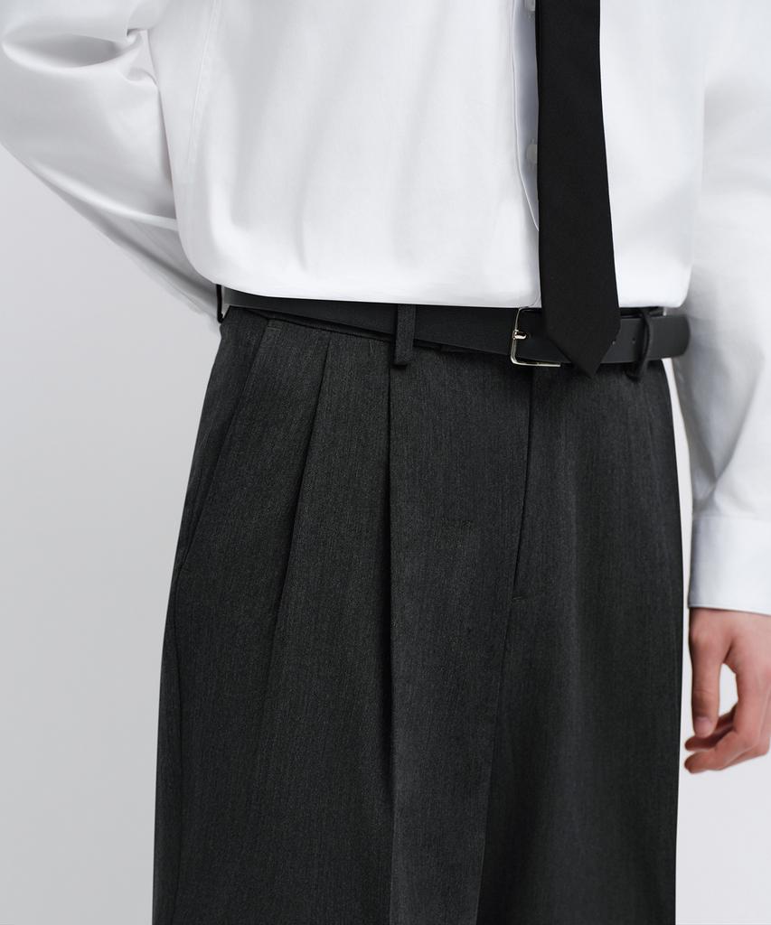 MUSINSA STANDARD Real Wide Hidden Banding Slacks [Charcoal Gray]