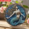 2D Flat 20*20cm1pc Cartoon Blue Mermaid Pattern Round Pendant, Blue Beautiful Dreamy Style Art Plaque, Suitable for Bar&corridor&Girl Bedroom&window
