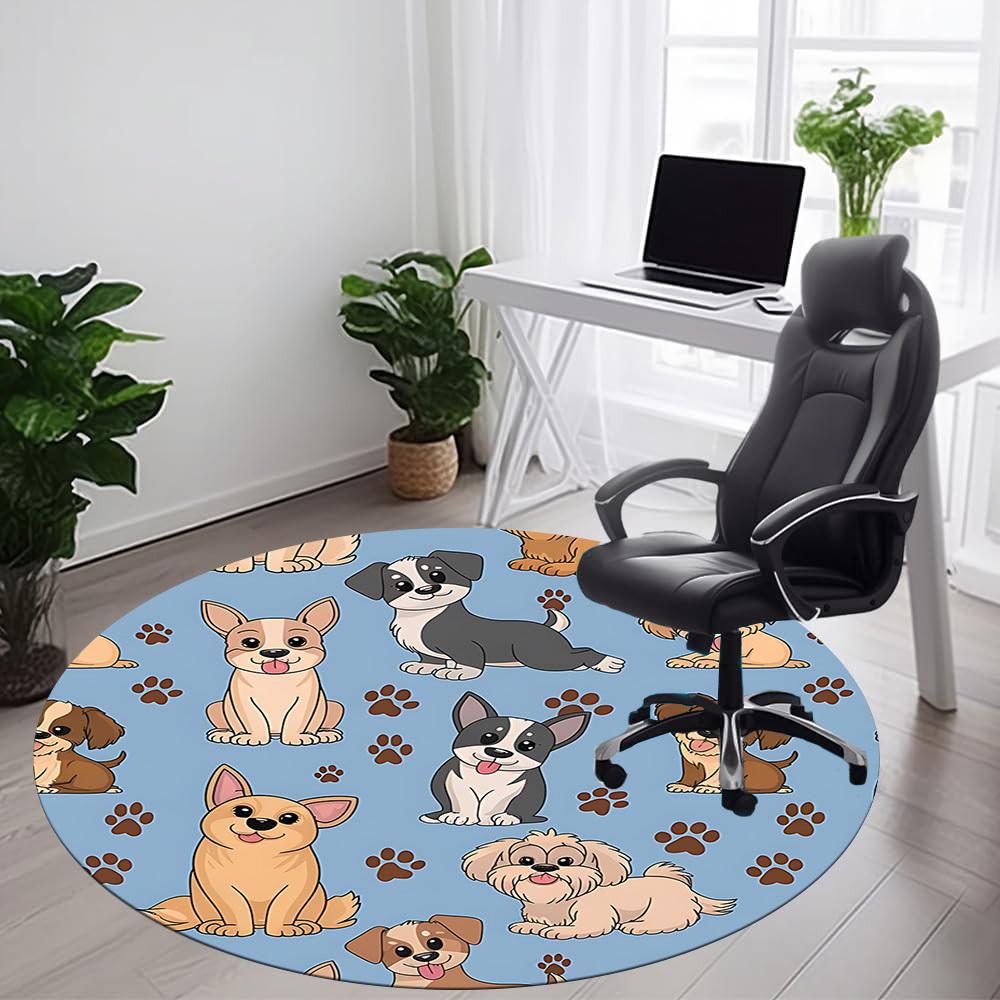 1PC Puppies Paws Office Round Area Rug, Mat Suitable ForOffice, Under Office Chairs Bedroom Living Room Home Decor, Room Deco