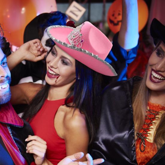 Женская ковбойская шляпа со стразами, инкрустация короной, блестящая шляпа с блестками, поля, вечерняя вечеринка в западном стиле, женские нарядные платья, фестиваль, ковбойский костюм, аксессуары