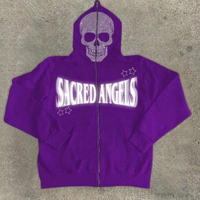 Европейский и американский осенне-зимний скелет, горячий бриллиант, молния, свободный кардиган, толстовка с капюшоном