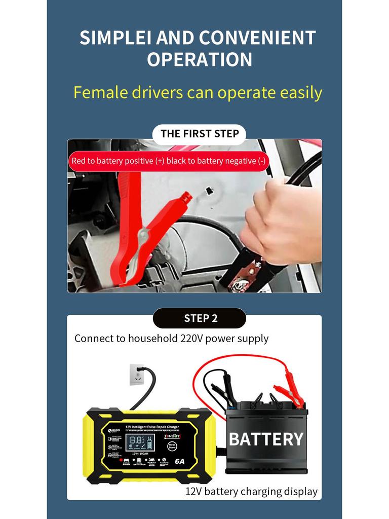 Трансграничное 12V6A Интеллектуальное Импульсное Зарядное Устройство и Ремонт для Свинцово-Кислотных Аккумуляторов Автомобилей/Мотоциклов