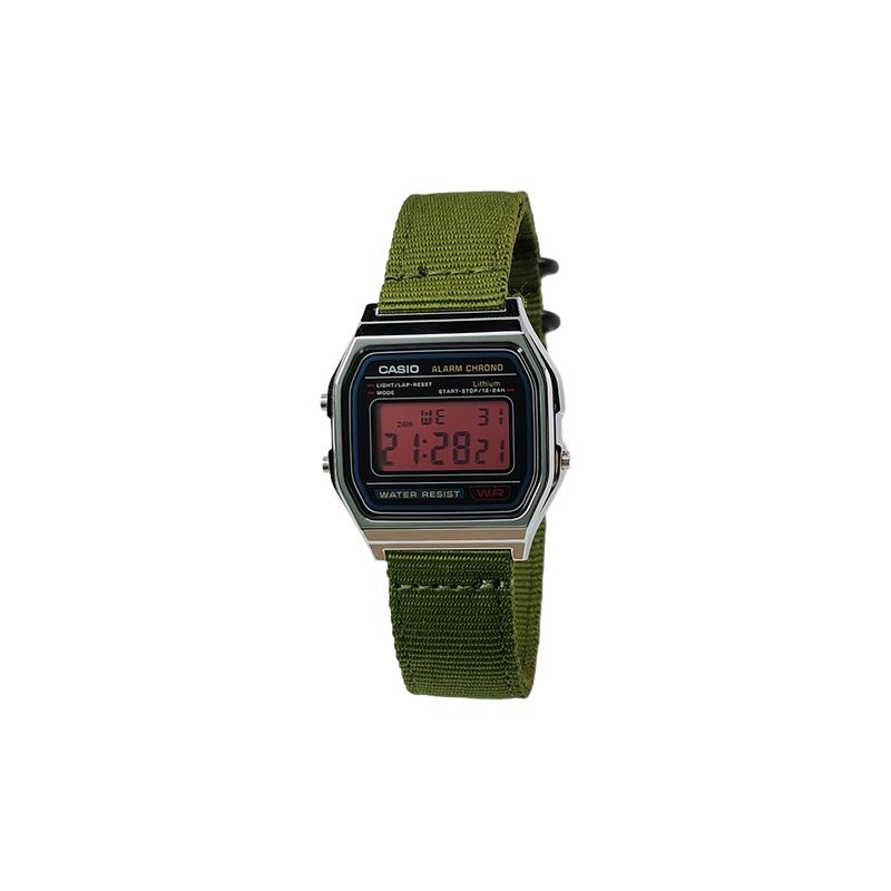 Casio Индивидуальные часы модифицированная серия серебристый полимерный корпус A158WA-1 модифицированные-Тай Лэй сердечный ритм Кварц нейлоновый ремешок A158WA-LvSeBiaoDaiFenSeBiaoJing