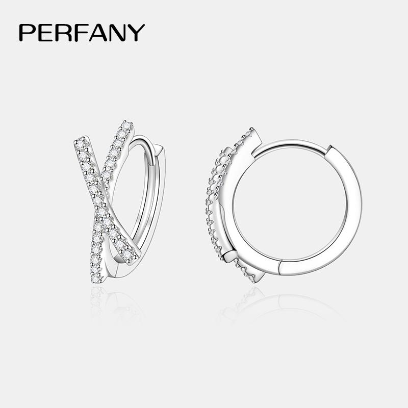 PERFANY Серьги-кольца 0,28 карата с муассанитами для женщин, чистая серебряная основа S925, дизайн с крестом, лабораторный бриллиант, модные украшения, подарок на вечеринку