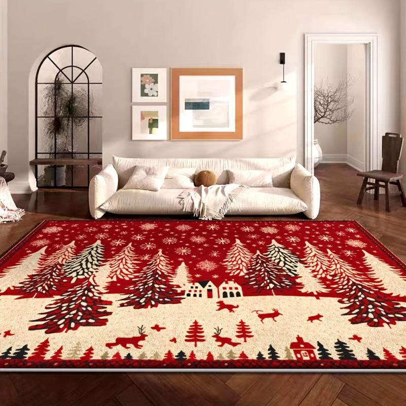VIKAMA Christmas Rug Gingerbread Man Holly Candy Pattern Non Slip Large Carpet for Living Room Entryway Xmas Home Decor