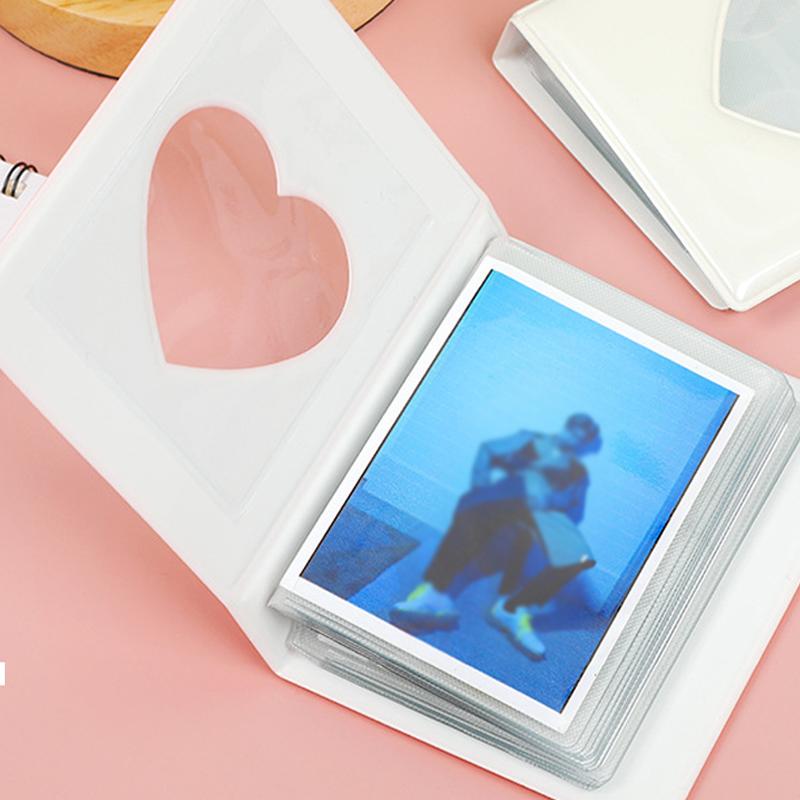 Solid Color 3-inch Photo Album Album Love Hollow Photocard Holder With Heart Pendant Kpop Idol Cards Collect Book Polaroid Album