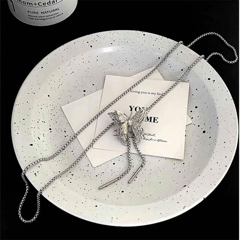 Нестандартное ожерелье из жидкого металла с бабочкой, выдвижная подвеска в виде бабочки, регулируемая цепочка из нержавеющей стали, панк-хип-хоп, ювелирные изделия в подарок