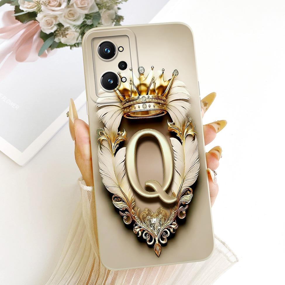 For Realme GT Neo 2 Case Luxury A-Z Letters Fashion Crown 2D Painted Silicone Bumper Cover For Realme GT Neo2 RMX3370 Casing