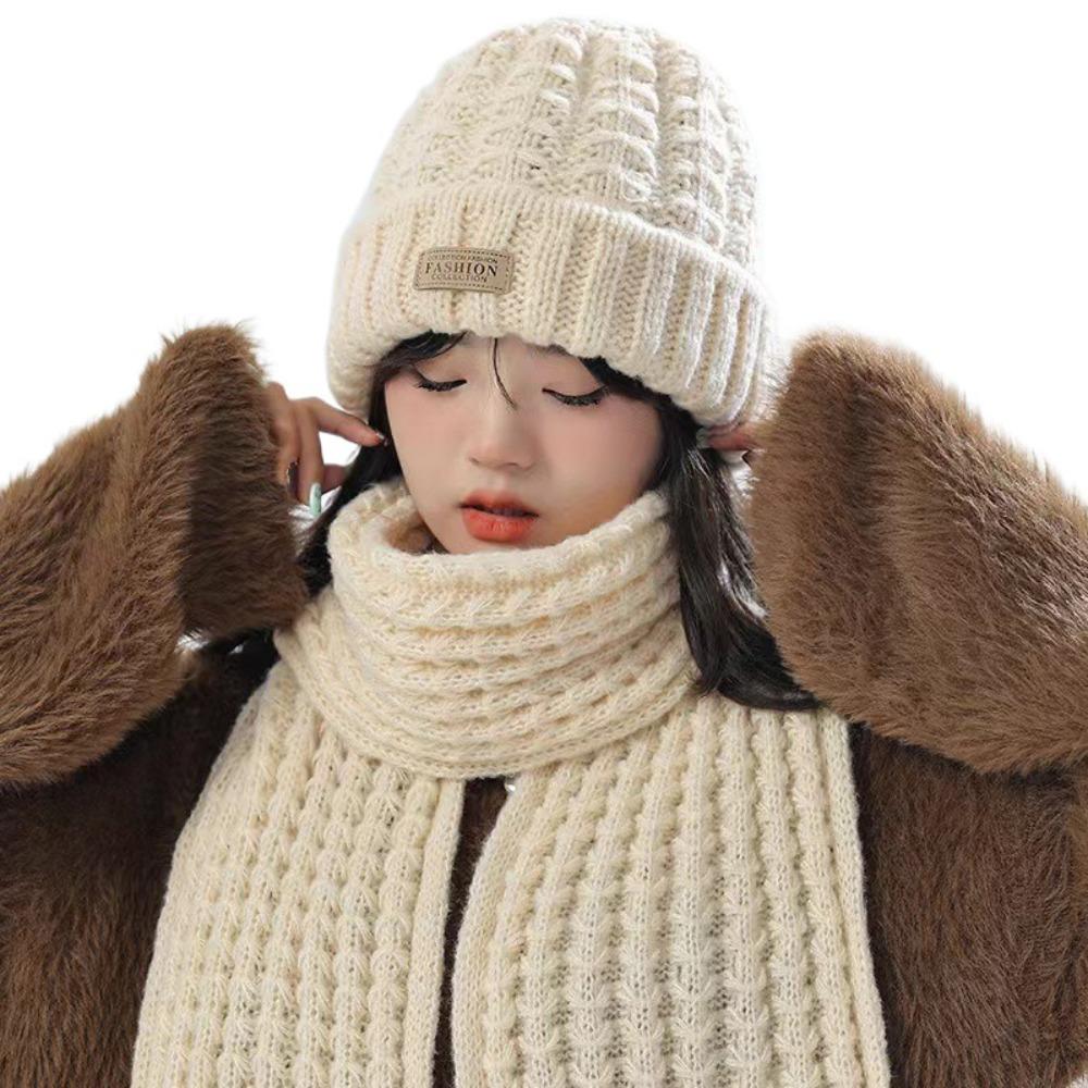 Thick Warm Wrap Hat & Scarf Warm Set Acrylic Blended Cashmer Keep Warm Cap For Travel Outdoor