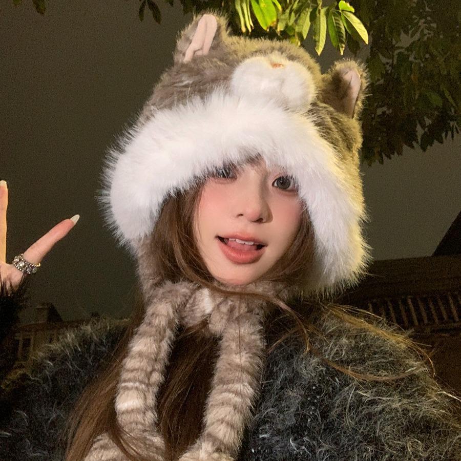 Зимняя теплая мягкая милая плюшевая шапка Гарфилда с жужжащими ушками, женская, от холода, закрывающая лицо, с защитой маленьких ушек, в тренде