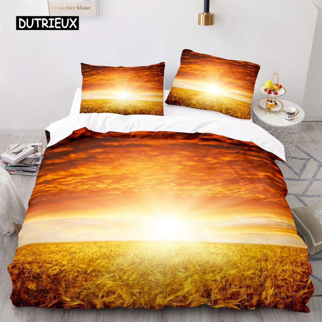 Комплект постельного белья Golden Wheat Field из микрофибры с изображением урожая пшеницы для взрослых, двуспальных, двуспальных, в скандинавском стиле