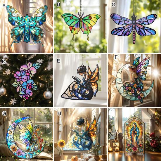 Yousheng Suncatcher Acrylic Stained Glass Effect Butterfly/Dragonfly/Fairy Ornament Window Hanging Decor Holiday Gift for Women Mom Grandma