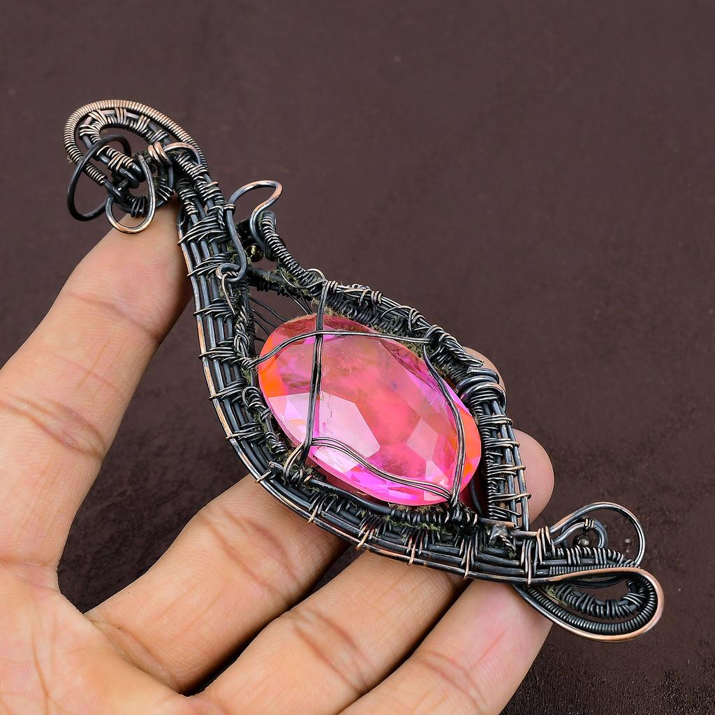 Натуральный TreeOfLife Кунцит, драгоценный камень, медная проволока, подарочная подвеска 5,51 дюйма, L9j49