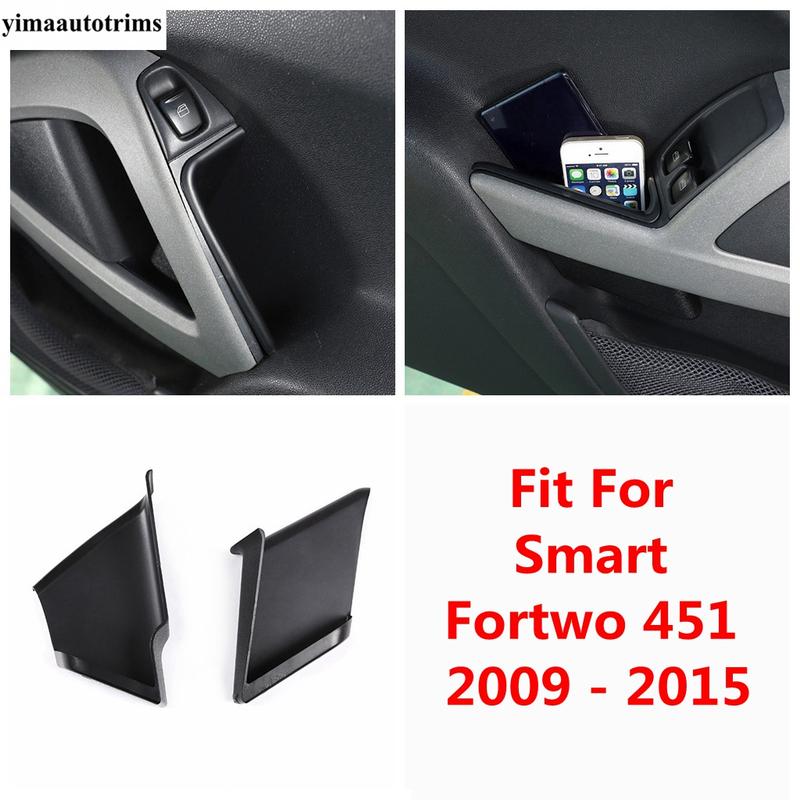 Car Door Handle Armrest Tray Storage Box Organizer Stowing Tidying For Smart Fortwo 451 2009 - 2015 Black Interior Accessories