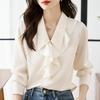 Женские блузки, рубашки, весна 2025, женская блузка с длинным рукавом, рубашка с отложным воротником, оборками, шифоновая блузка, рубашка, женские топы J830