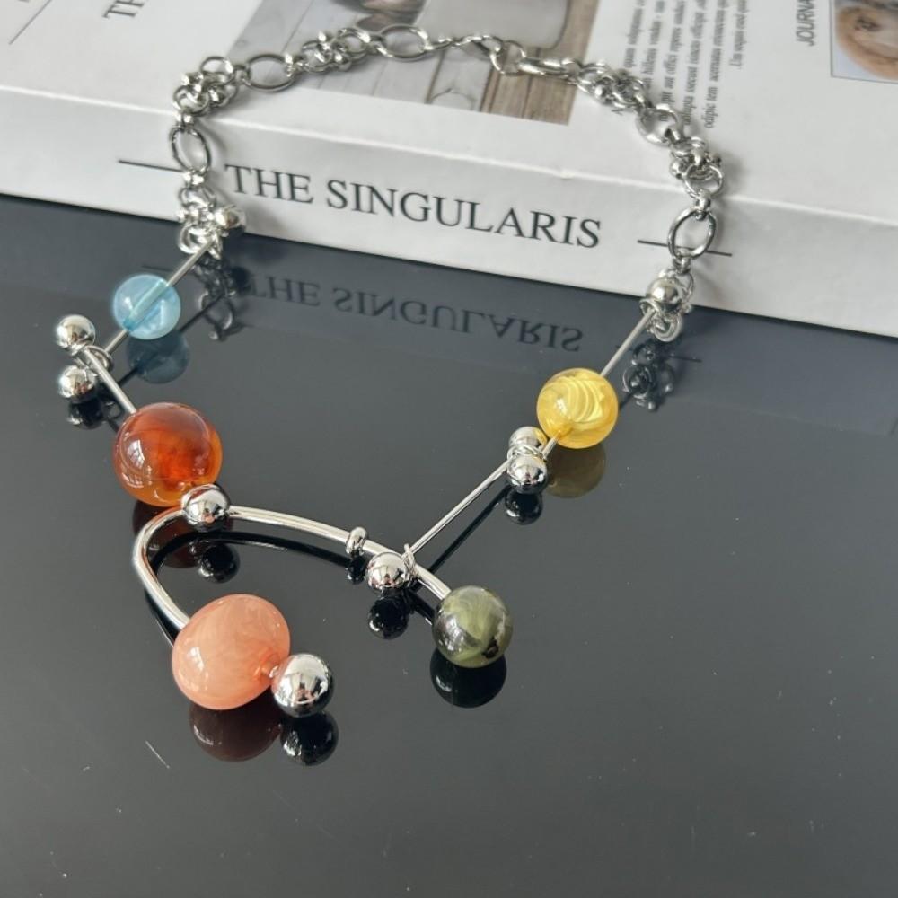 Punk Aesthetic Bead Chain Necklace Colorful Clavicle Chain Fashion Collarbone Necklace Women