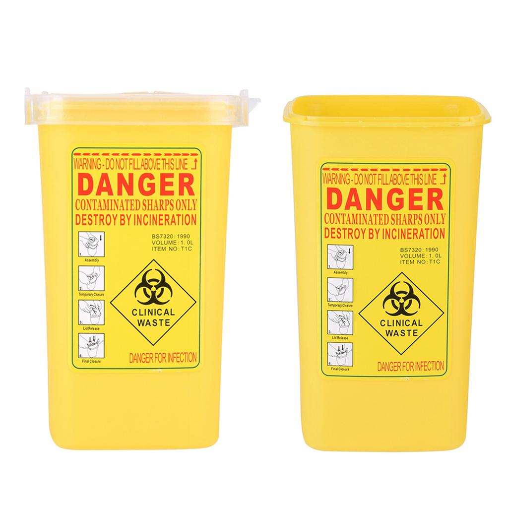 Tattoo Plastic Sharps Container Biohazard Needle Disposal 1L Size Waste Box Yellow