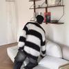 Унисекс ретро полосатый плюшевый свитер - ленивый стиль круглый вырез свитер для пар