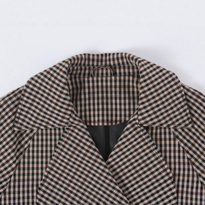 Womens Lightweight Plaid Double-Breasted Trench Coat Casual Oversized Fit Fall 2026