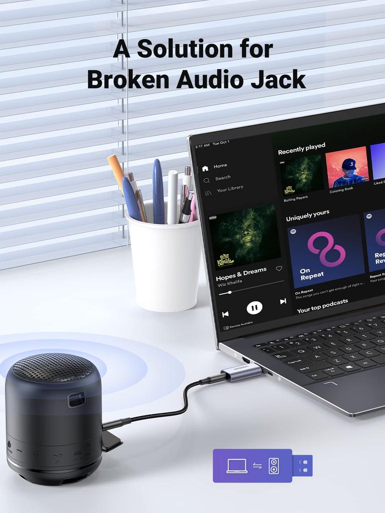 UGREEN USB-адаптер для наушников, внешняя звуковая карта, USB-адаптер для преобразования, встроенный терминал TRRS, прямой тип подключения, идеально подходит для PS5 3,5 мм