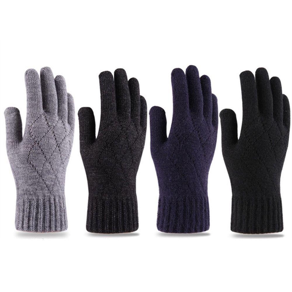 Шерстяные вязаные перчатки с полными пальцами, ветрозащитные флисовые перчатки, модные перчатки для велоспорта и вождения для зимы