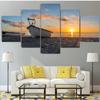 5 панелей Пейзаж Море Пляж Лодка Закат Холст Картина Природа Пейзажи Плакаты и принты Настенные картины Домашний декор Без рамки