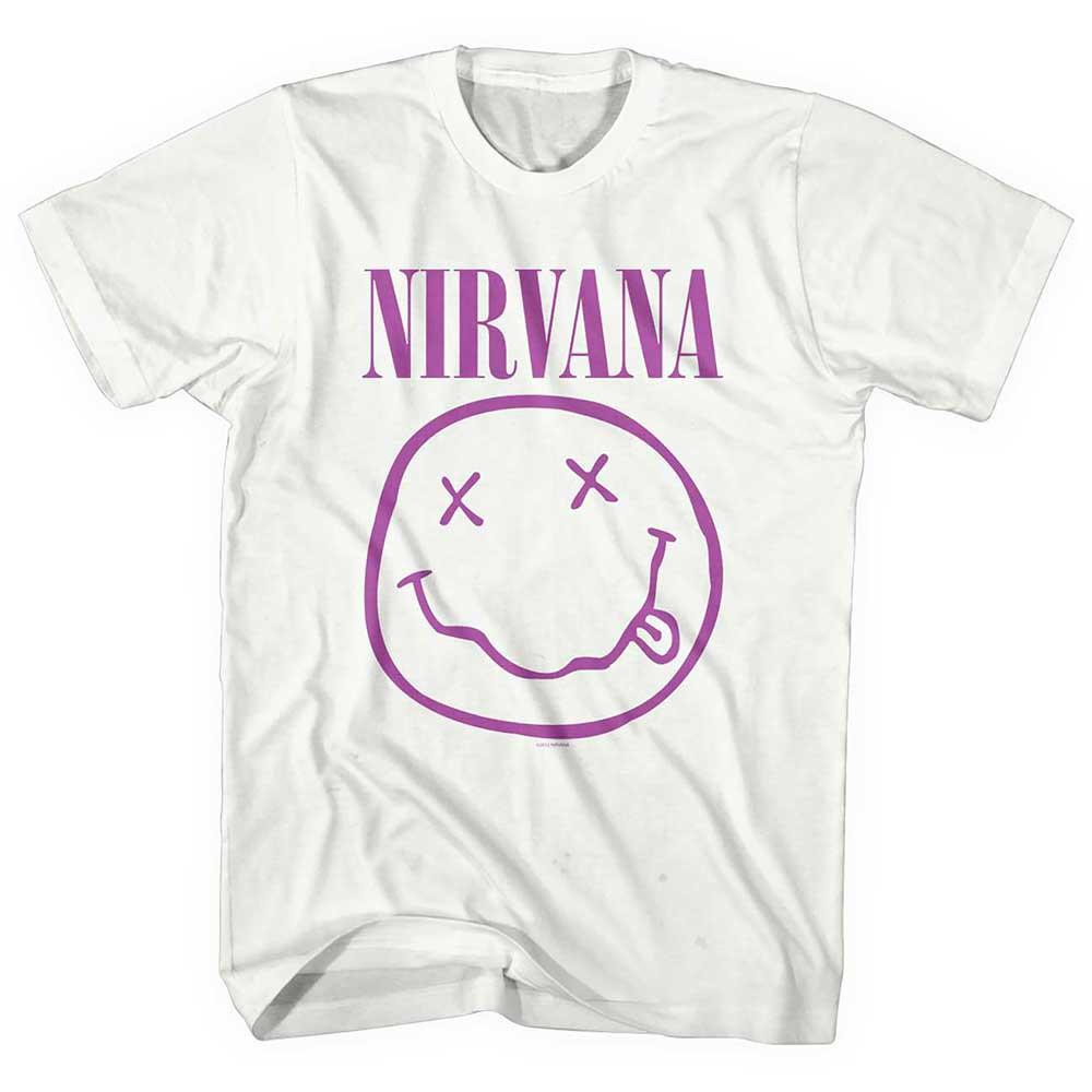 Men's Nirvana Purple Smile Face Logo T-shirt X-Large White