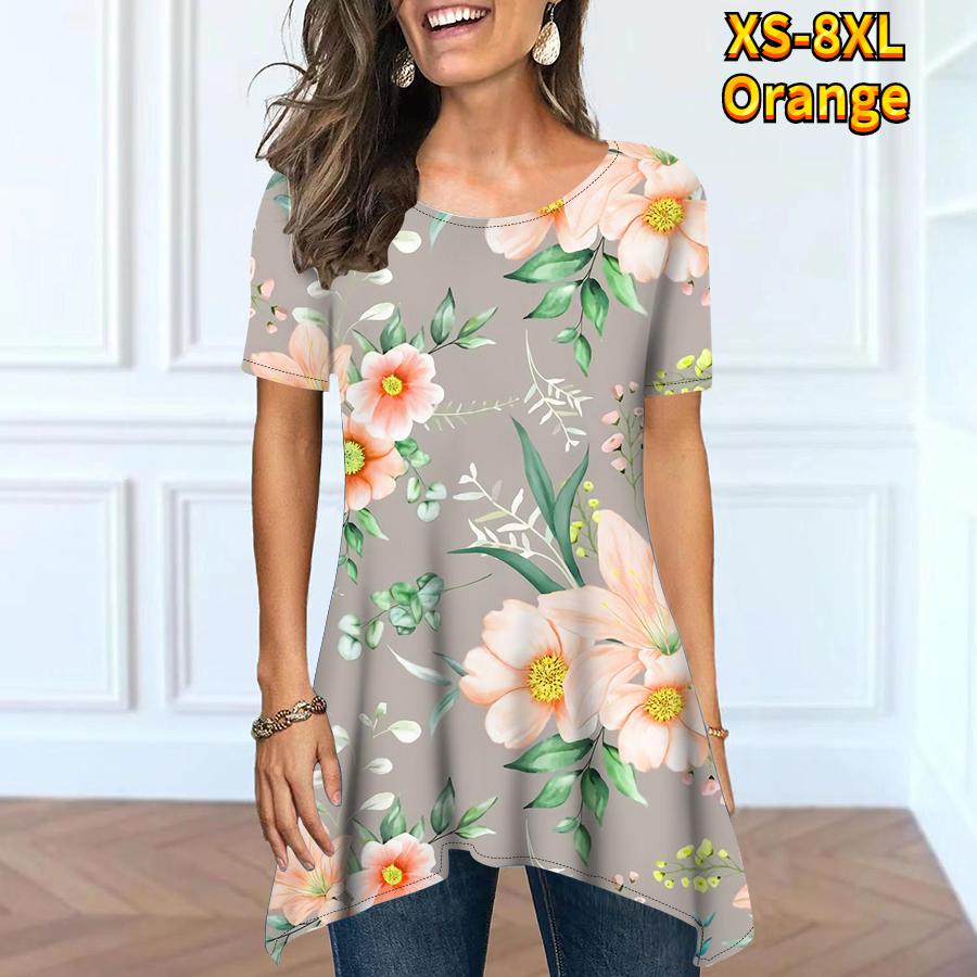Летняя женская модная и удобная уличная одежда. Базовая повседневная одежда с короткими рукавами и круглым вырезом под открытым свободным топом XS-8XL.