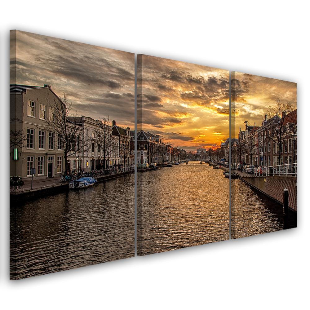 Three Piece Picture Canvas Print Amsterdam Canal Houses City