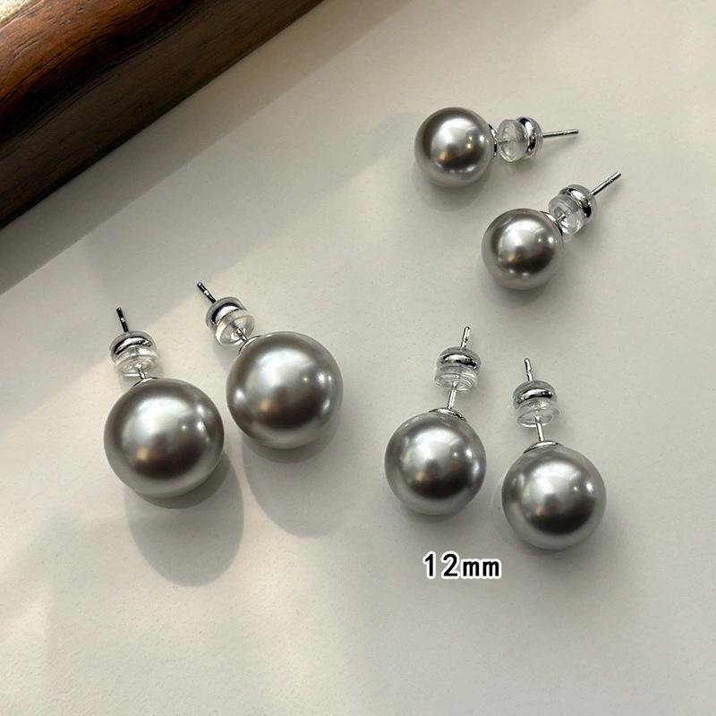 Silver needles really much hemp platinum silver gray steamed buns pearl stud earrings women's light luxury high-end temperament atmospheric earrings