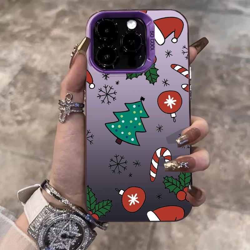 Для iPhone 17 16 15 14 13 12 11 Pro Max 17 Air 16E X XS XR Чехол С Рождеством Мультяшная Рождественская Елка Электрооцинкованный Серебристый Чехол