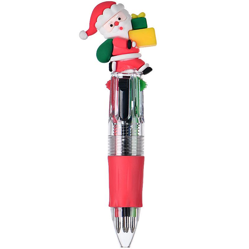 Cross-Border Cute Cartoon Christmas Mini Ballpoint Pen - Four-Color Student Stationery Gift