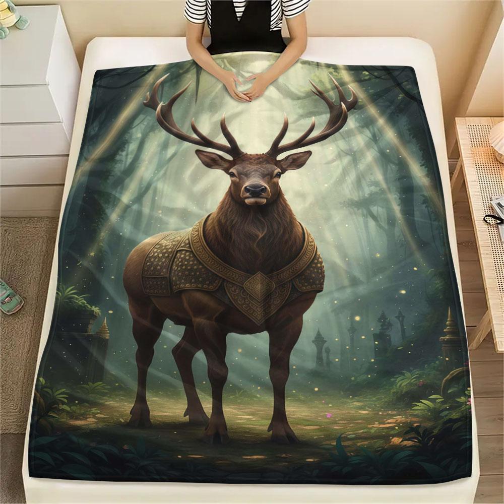 1Pc Golden-armoredanimals Print Flannel Blanket, High quality Comfortable for All Seasons, Home Decor, Warmth and Comfort, Perfect for Christmas Gifts