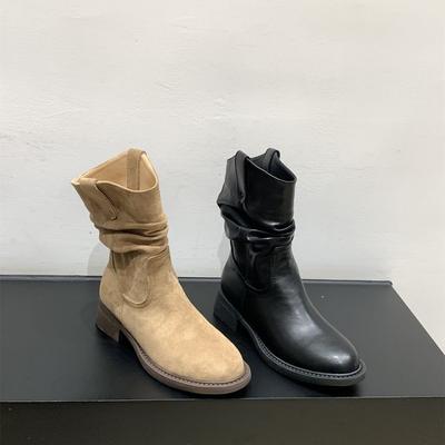 Осень и зима новые ботинки-чулки на толстом каблуке средней длины, женская модная универсальная и удобная обувь Мартин, увеличивающая рост