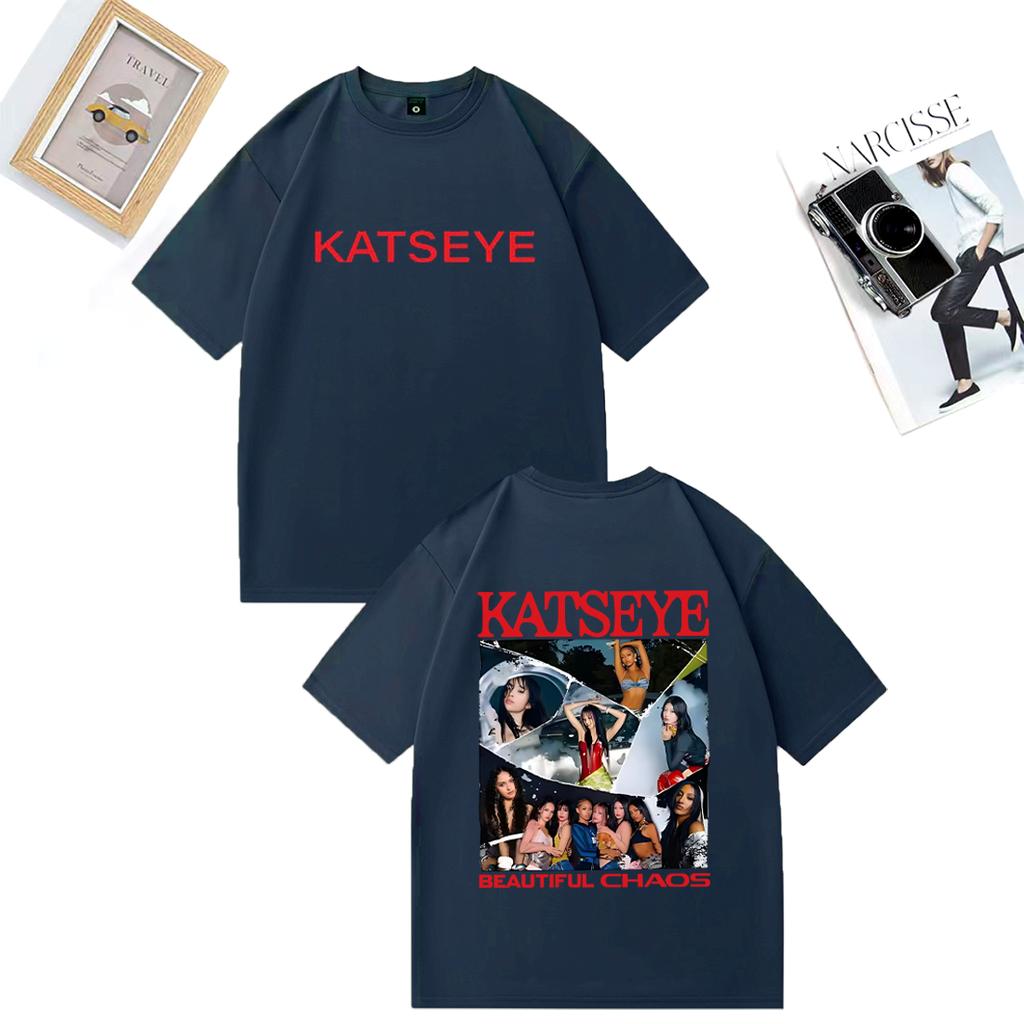 Модные Футболки KATSEYE The Beautiful Chaos с Принтом Мужские Женские Винтажная Одежда Высококачественная Футболка Хлопок Короткий Рукав