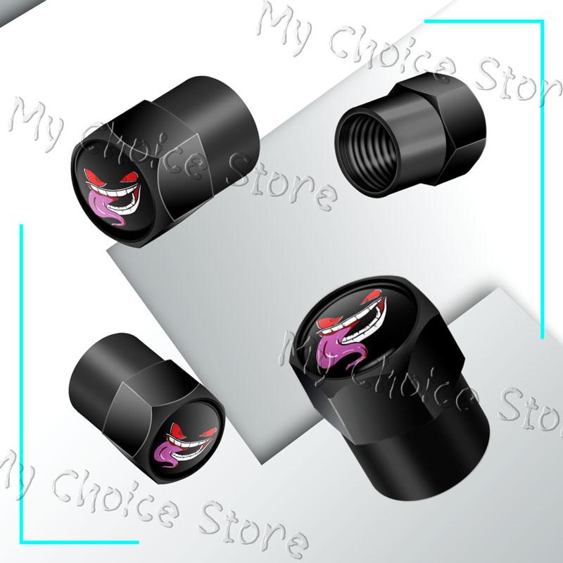 4Pcs/Set Metal Alloy Devil Smiling Face Emblem Car Wheel Tire Valve Air Cap Stem Dustproof Cover Fit For Car Styling Accessories