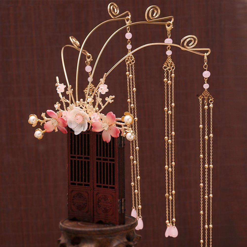 Tassel Pink Headwear Hair Crown Children's Hair Fork Ancient Hair Stick Chinese Style Headdress